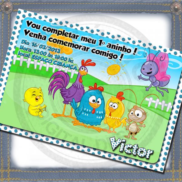 ARTE CONVITE INFANTIL GALINHA PINTADINHA H